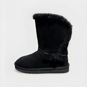 Koolaburra UGG Boots Arlena Short Mid-Calf Black Suede Bow Women’s 10 Faux Fur